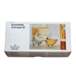 Rosenthal Studio VTG Crystal Roly Poly Glass Set of‎ 2 Schnaps-Ei Barware w/Box